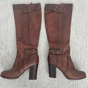Frye Parker D Ring Tall Brown Leather Boots size 8 - 
3.5 inch heels